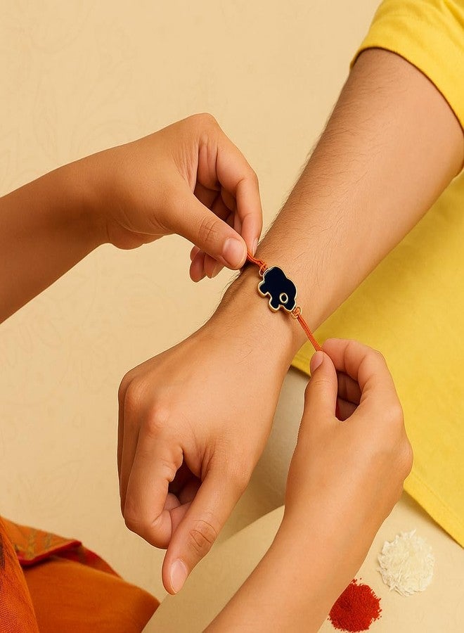 ACCESSHER Blue Enamel Elephant Rakhi for Brother Pack of 3 | Kids Rakhi with Roli Kumkum Packets and Happy Raksha Bandhan Card for Kids & Gifting - Image 3